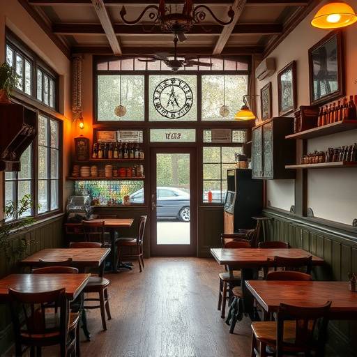 Gemütliches Vintage-Café mit alten Möbeln und gedämpftem Licht