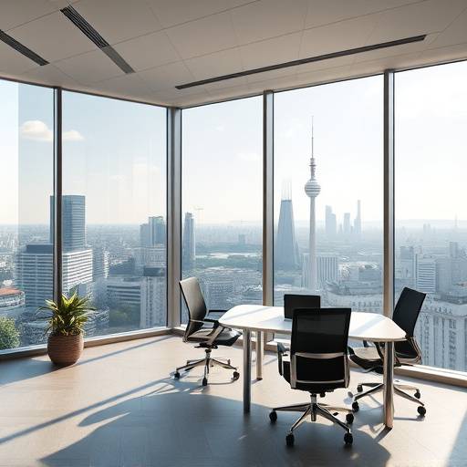 Moderner Büroraum mit Blick auf die Berliner Skyline