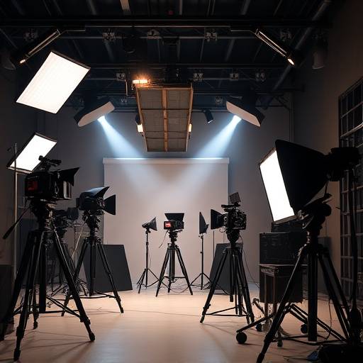 Professionelles Filmstudio mit Beleuchtung und Equipment
