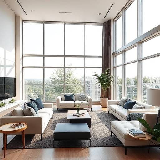 Stilvolles Apartment mit modernen Möbeln und großen Fenstern